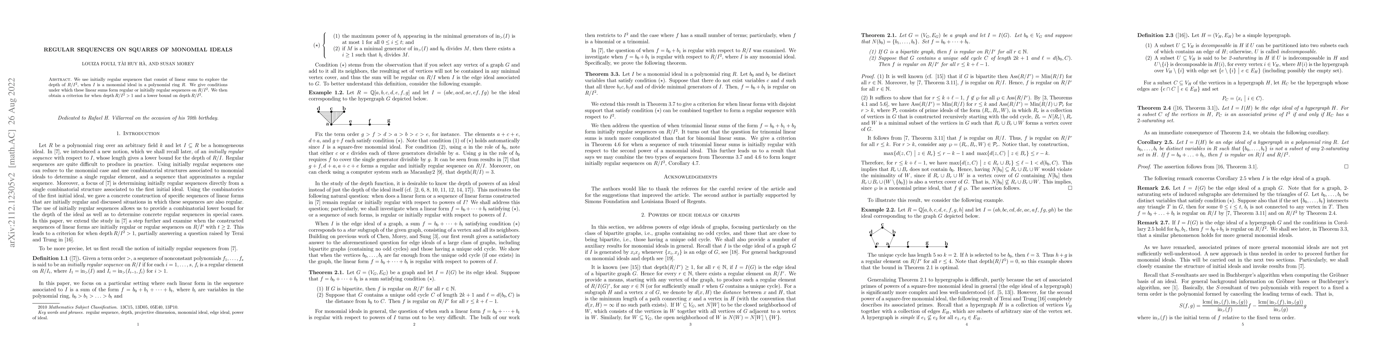 Thumbnail for Regular Sequences On Squares Of Monomial Ideals