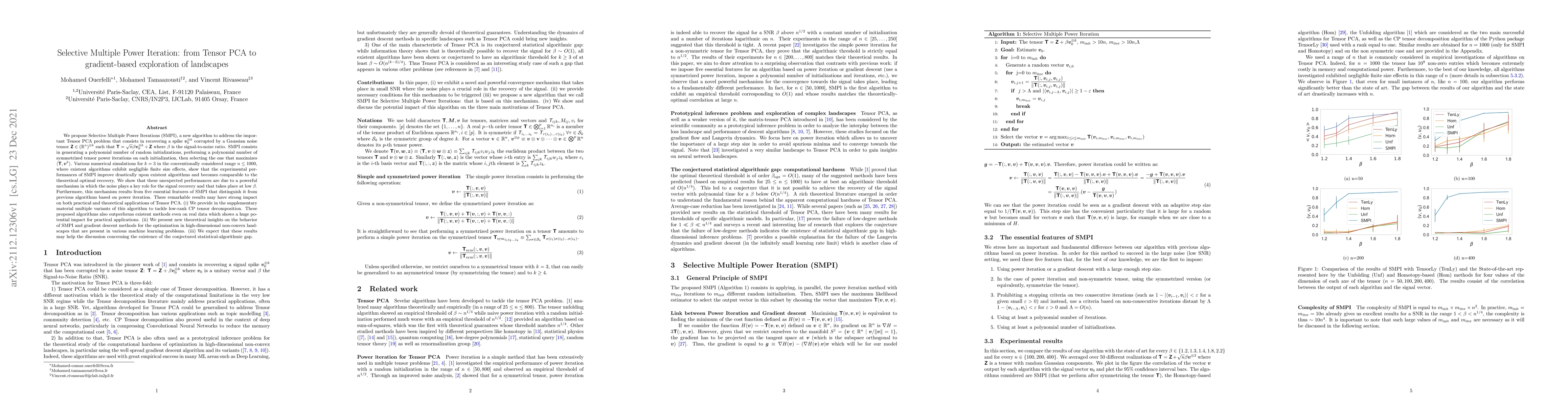 Thumbnail for Selective Multiple Power Iteration: from Tensor PCA to gradient-based
  exploration of landscapes