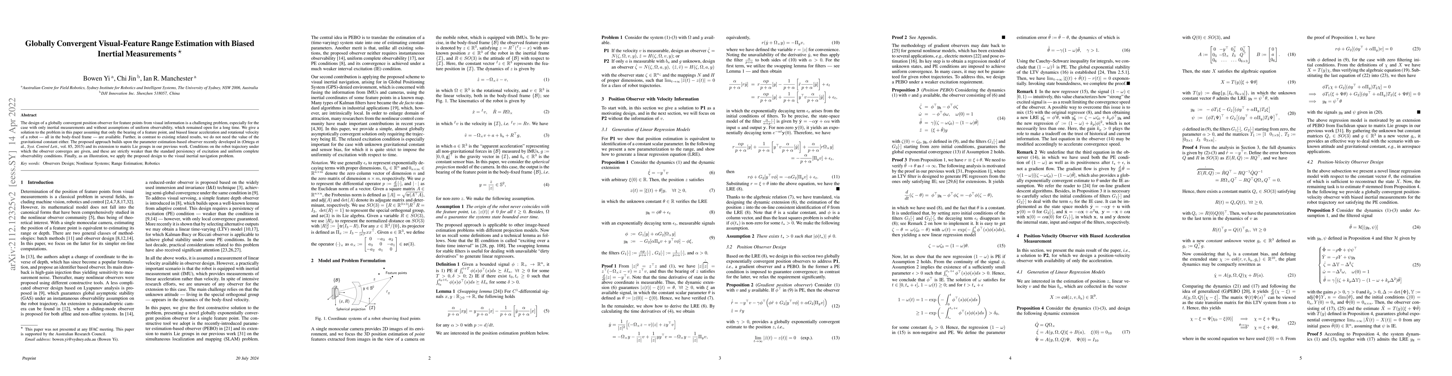 Thumbnail for Globally convergent visual-feature range estimation with biased inertial
  measurements