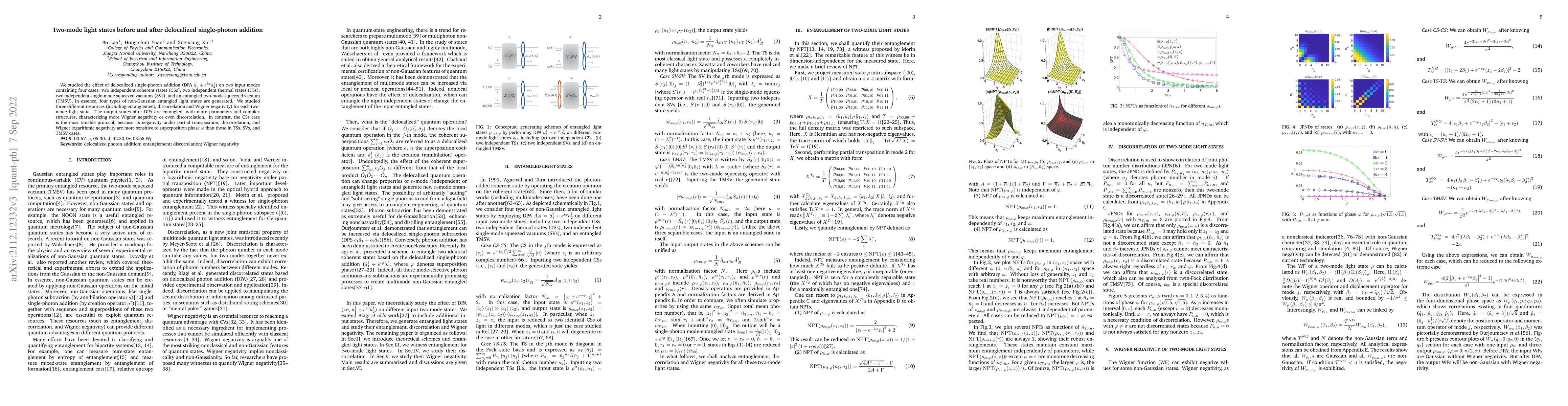 Thumbnail for Two-mode light states before and after delocalized single-photon
  addition