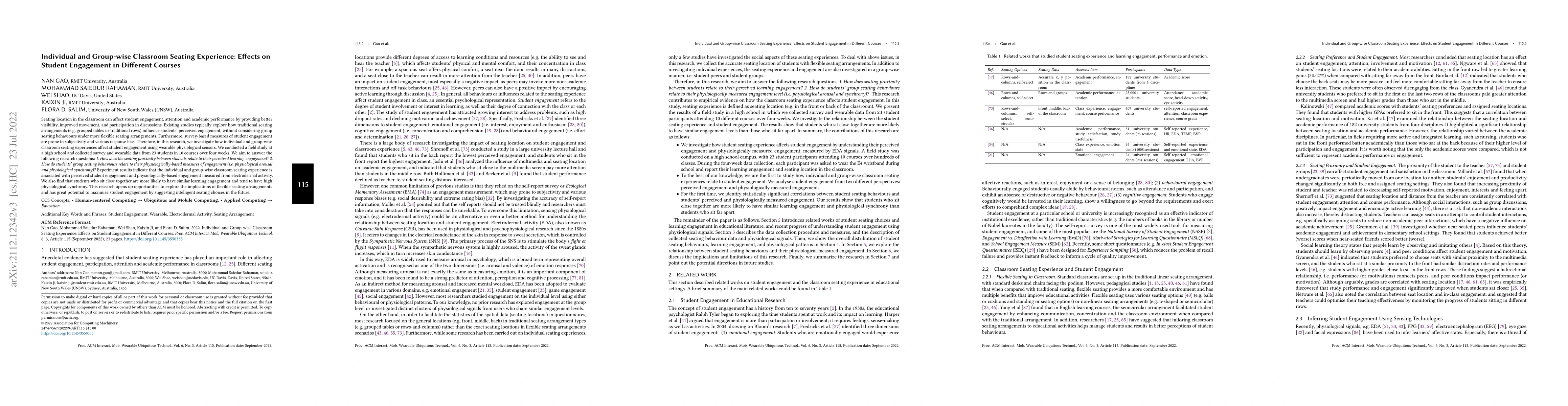 Thumbnail for Individual and Group-wise Classroom Seating Experience: Effects on
  Student Engagement in Different Courses