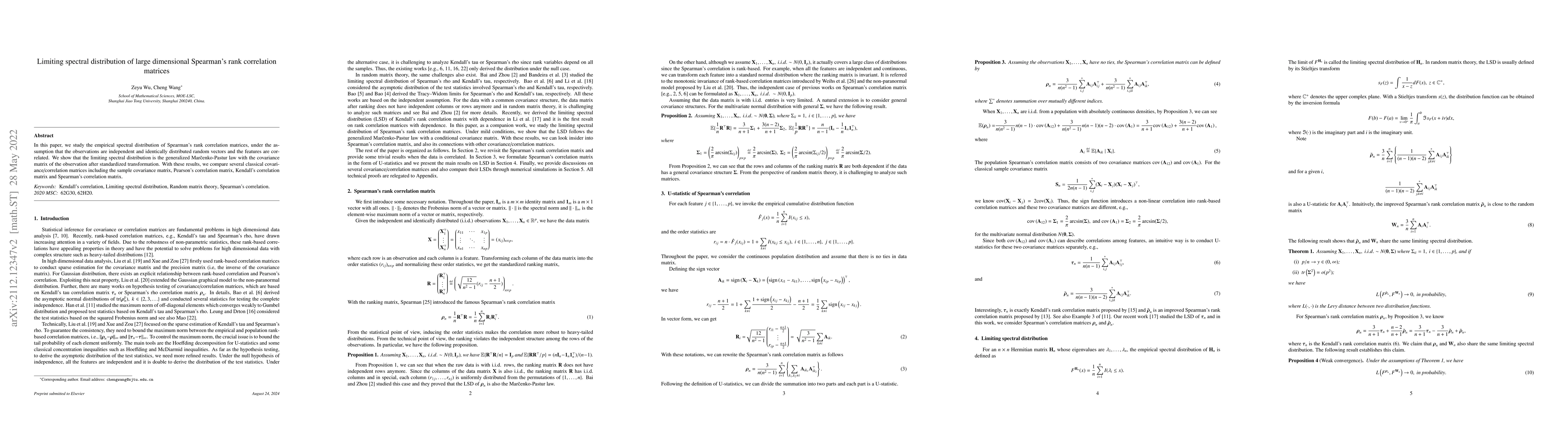 Thumbnail for Limiting spectral distribution of large dimensional Spearman's rank
  correlation matrices