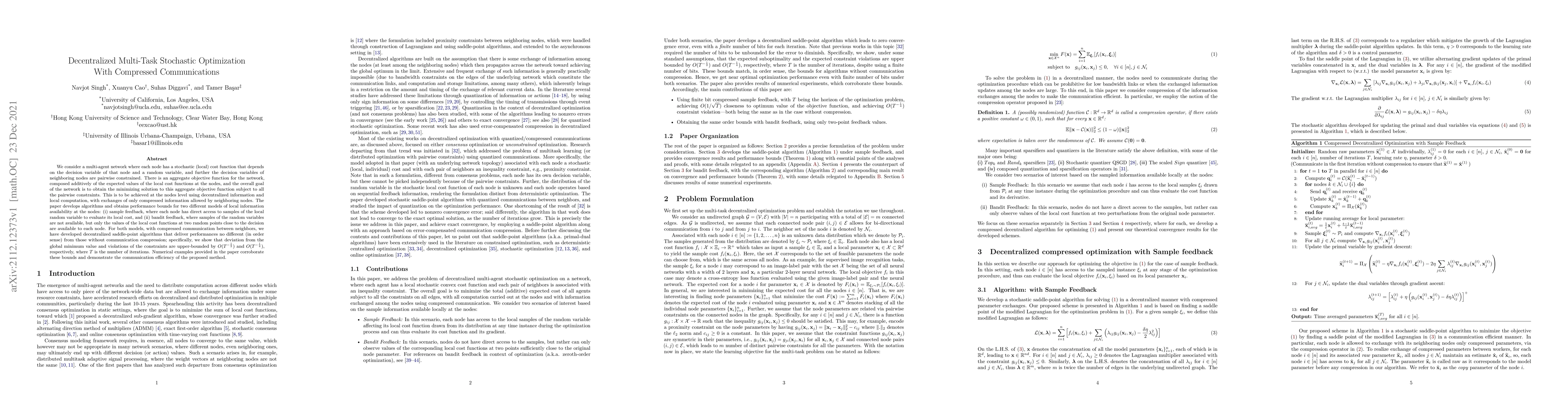 Thumbnail for Decentralized Multi-Task Stochastic Optimization With Compressed
  Communications