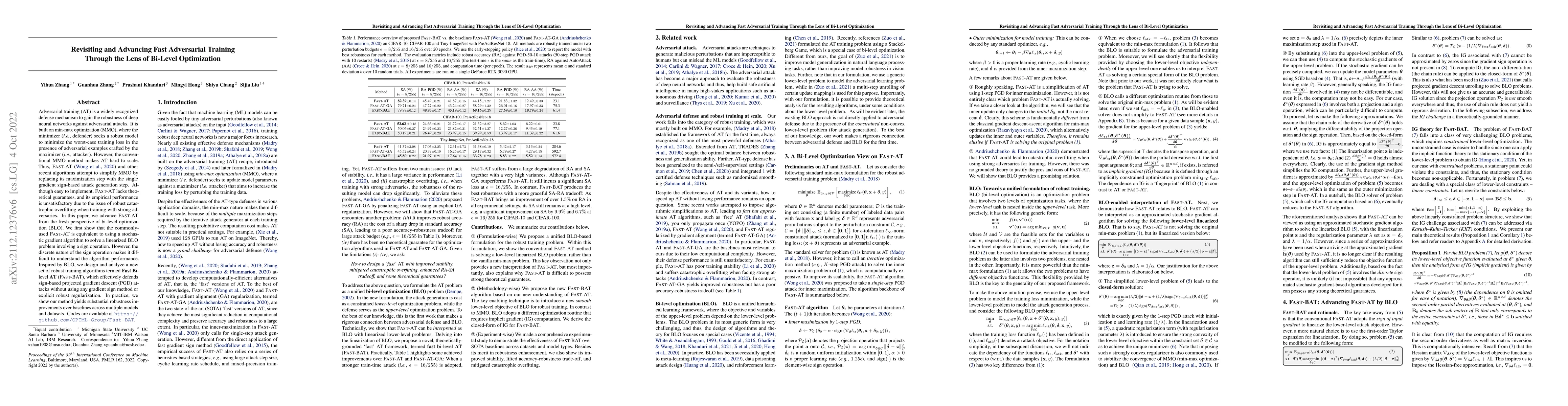Thumbnail for Revisiting and Advancing Fast Adversarial Training Through The Lens of
  Bi-Level Optimization