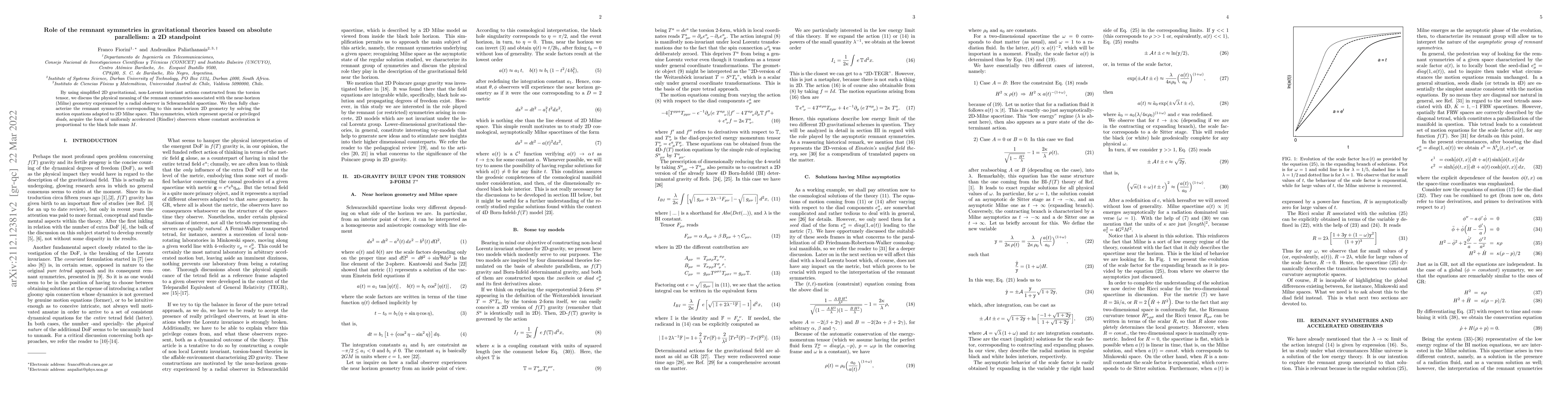 Thumbnail for Role of the remnant symmetries in gravitational theories based on
  absolute parallelism: a 2D standpoint