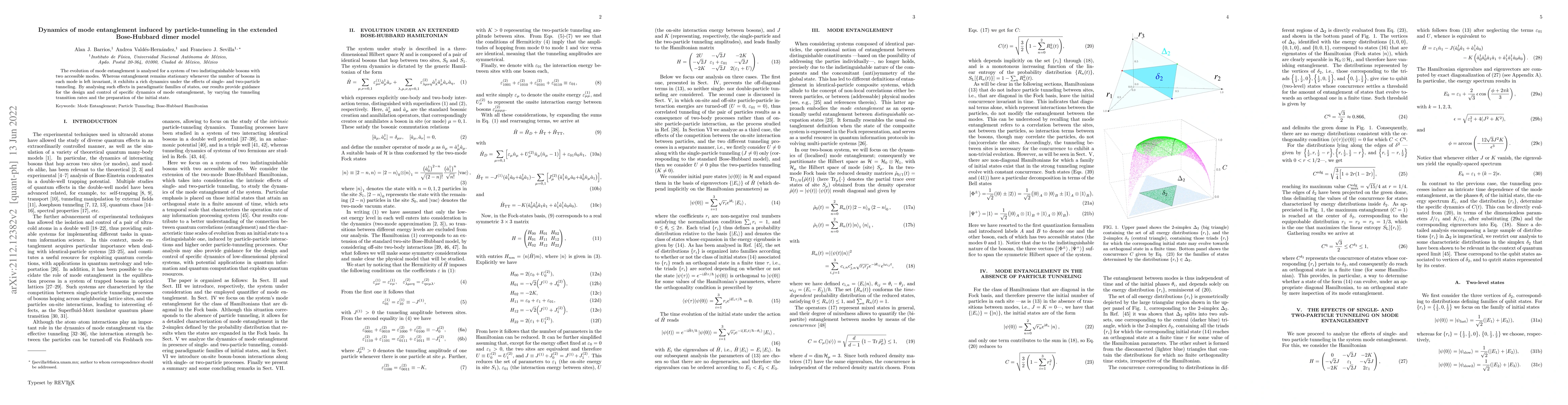 Thumbnail for Dynamics of mode entanglement induced by particle-tunneling in the
  extended Bose-Hubbard dimer model
