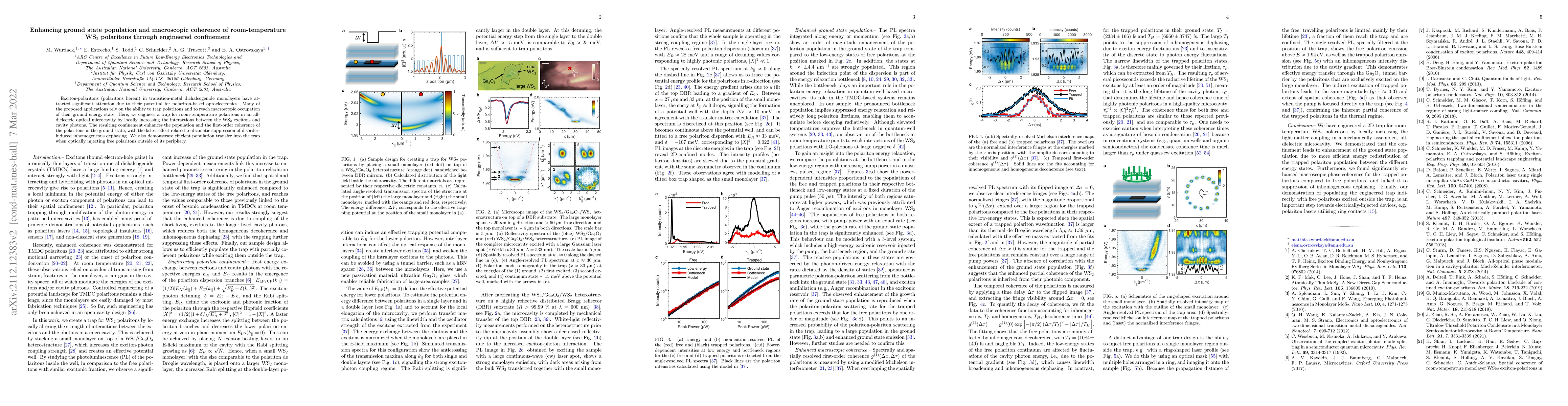 Thumbnail for Enhancing ground state population and macroscopic coherence of
  room-temperature WS$_2$ polaritons through engineered confinement