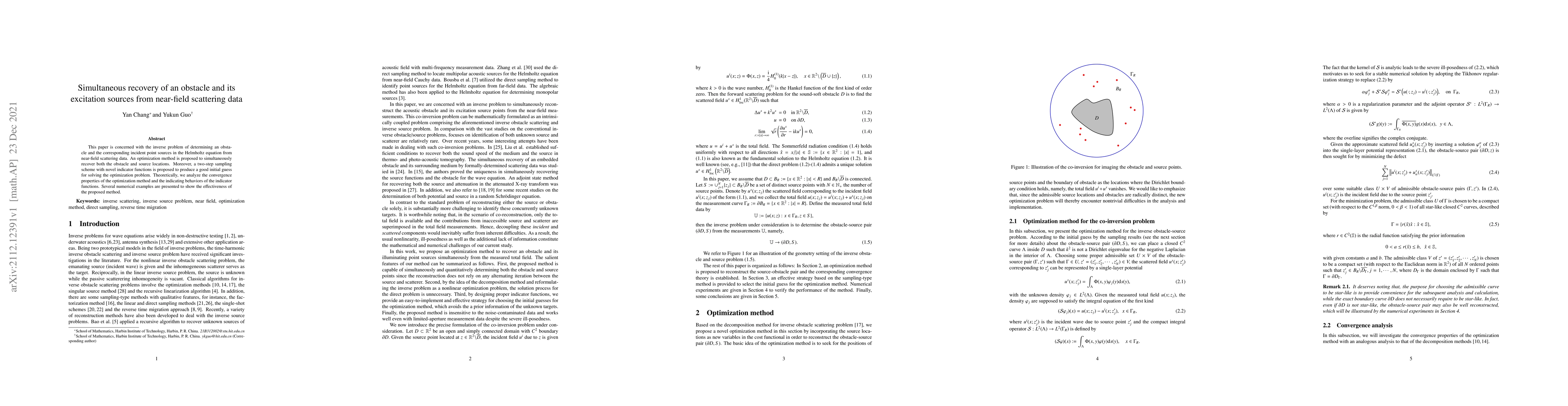 Thumbnail for Simultaneous recovery of an obstacle and its excitation sources from
  near-field scattering data