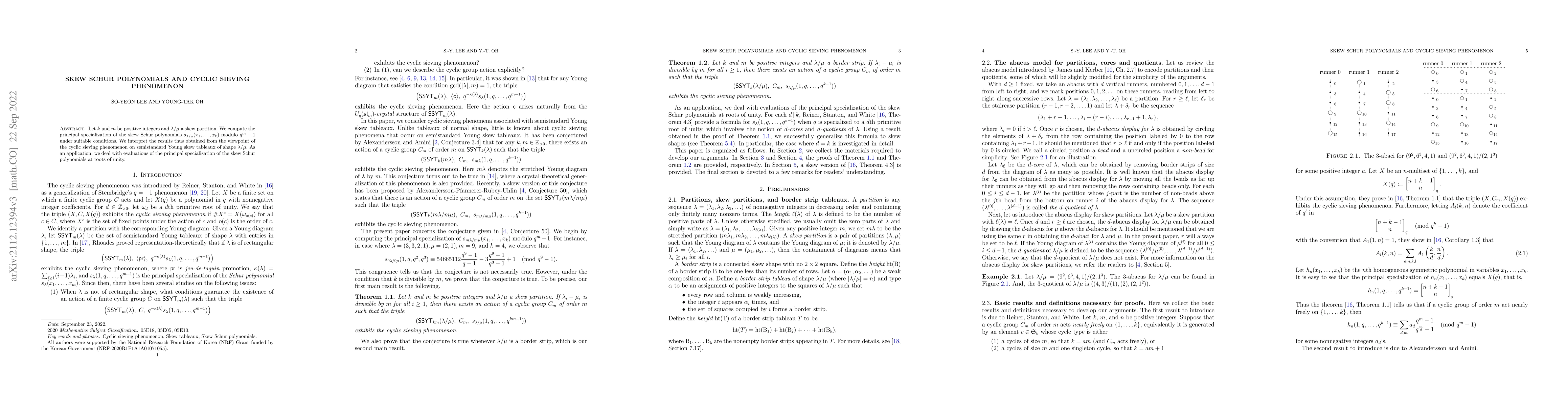 Thumbnail for Skew Schur polynomials and cyclic sieving phenomenon