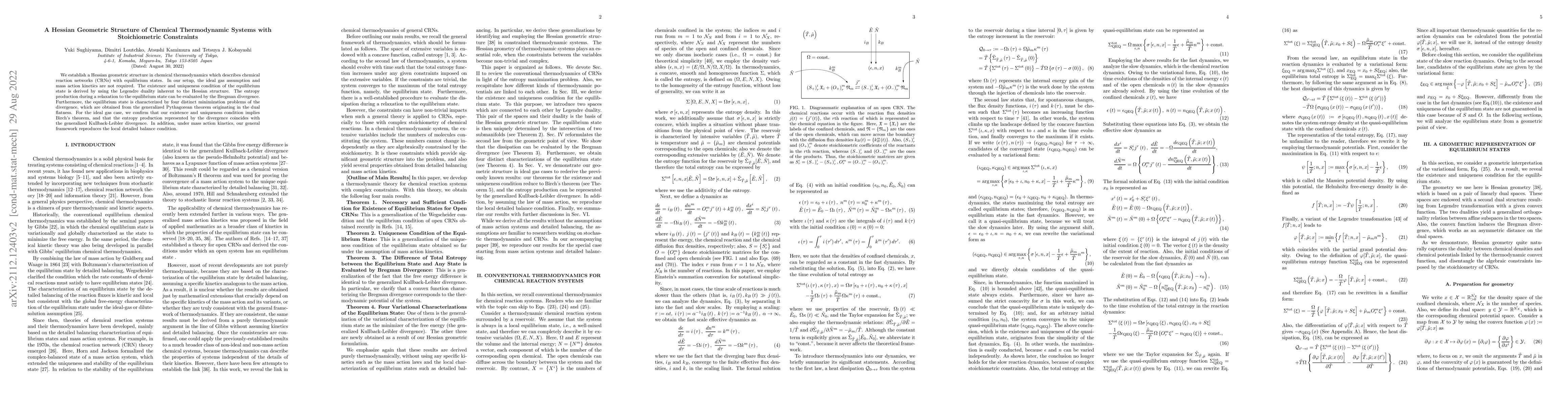Thumbnail for A Hessian Geometric Structure of Chemical Thermodynamic Systems with
  Stoichiometric Constraints