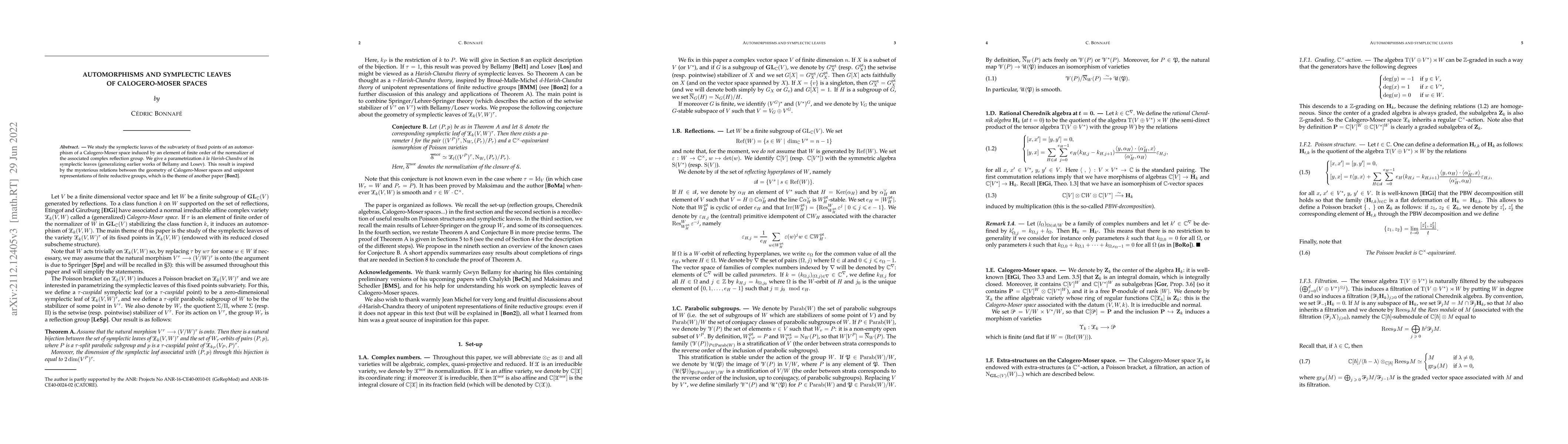 Thumbnail for Automorphisms and symplectic leaves of Calogero-Moser spaces