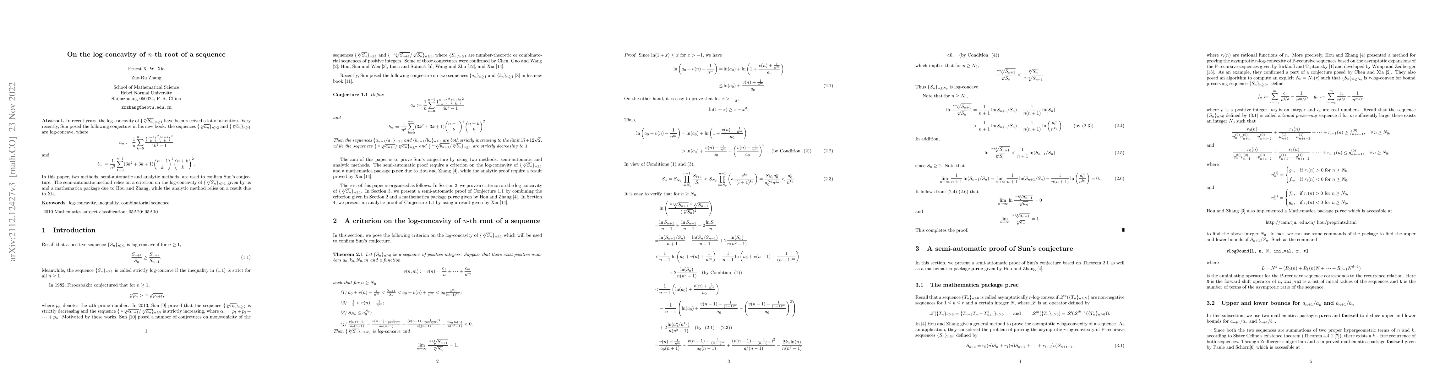 Thumbnail for On the log-concavity of $n$-th root of a sequence