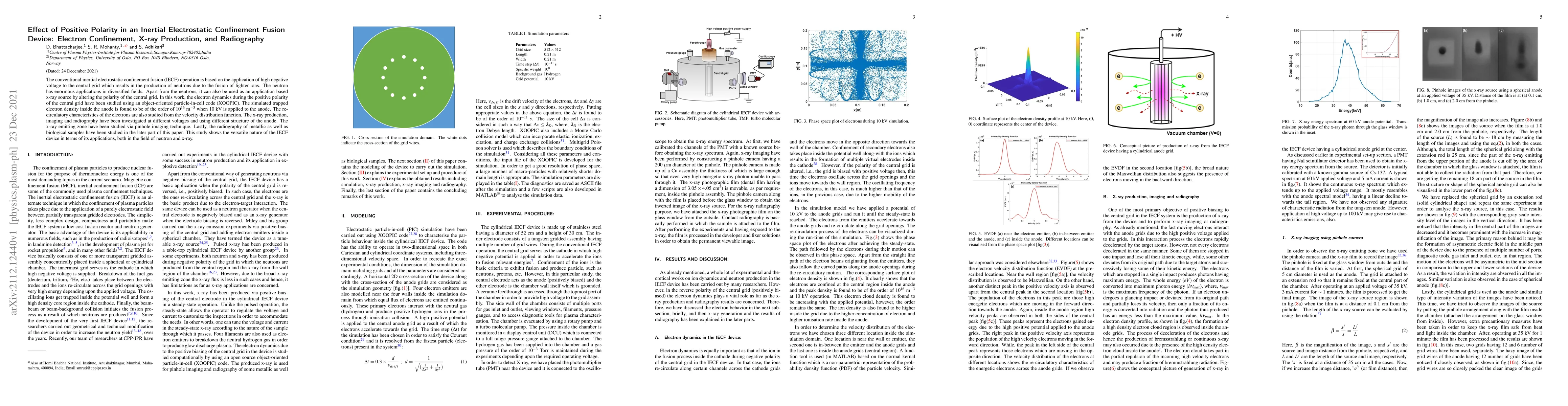 Thumbnail for Effect of Positive Polarity in an Inertial Electrostatic Confinement
  Fusion Device: Electron Confinement, X-ray Production, and Radiography
