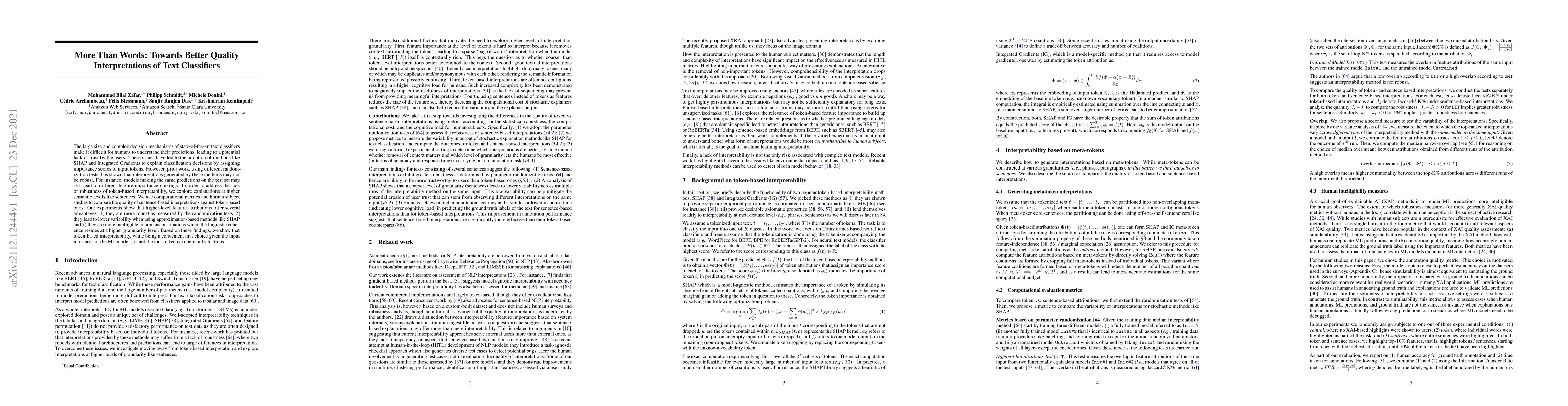 Thumbnail for More Than Words: Towards Better Quality Interpretations of Text
  Classifiers