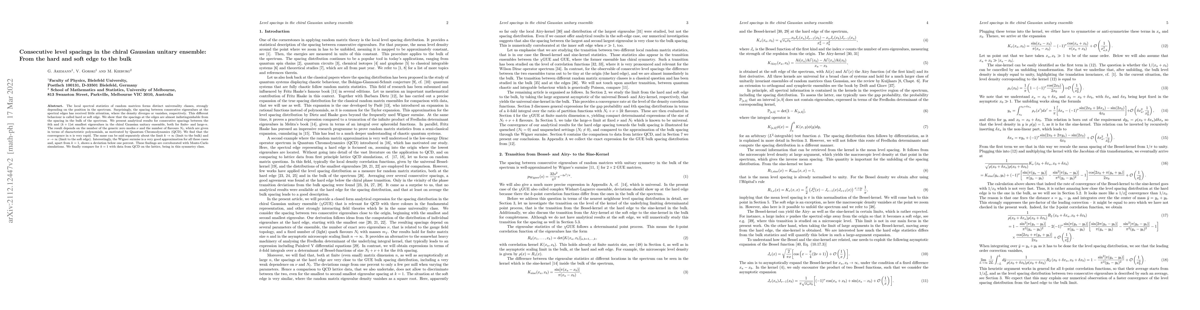 Thumbnail for Consecutive level spacings in the chiral Gaussian unitary ensemble: From
  the hard and soft edge to the bulk