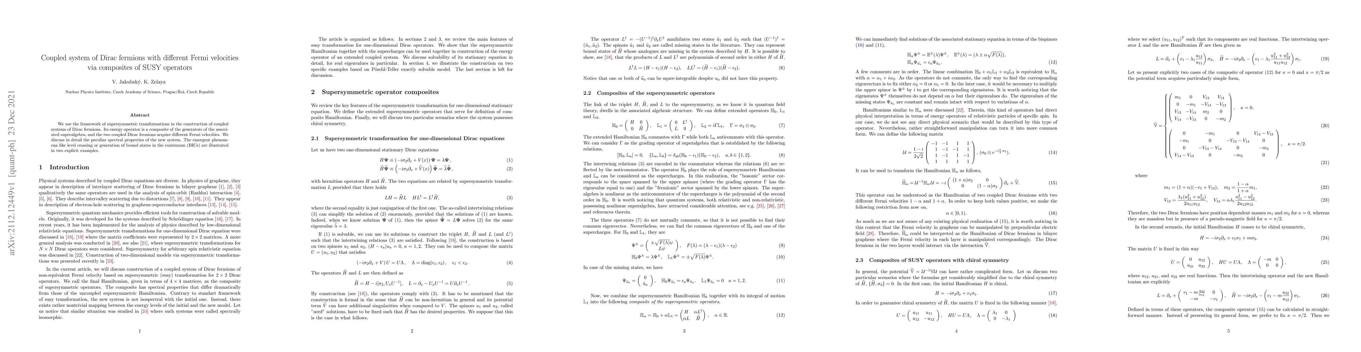 Thumbnail for Coupled system of Dirac fermions with different Fermi velocities via
  composites of SUSY operators