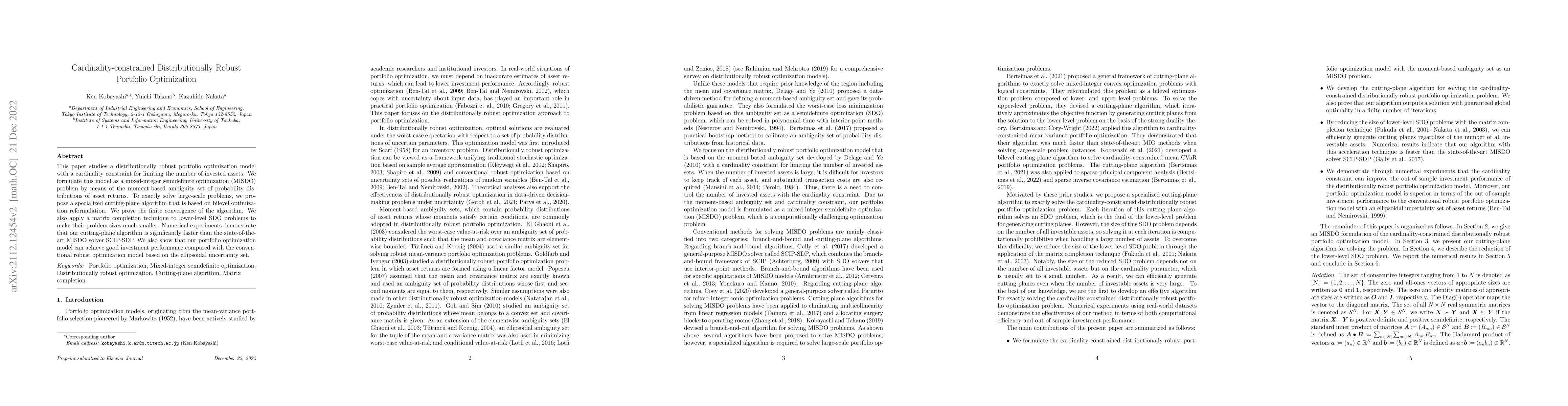 Thumbnail for Cardinality-constrained Distributionally Robust Portfolio Optimization