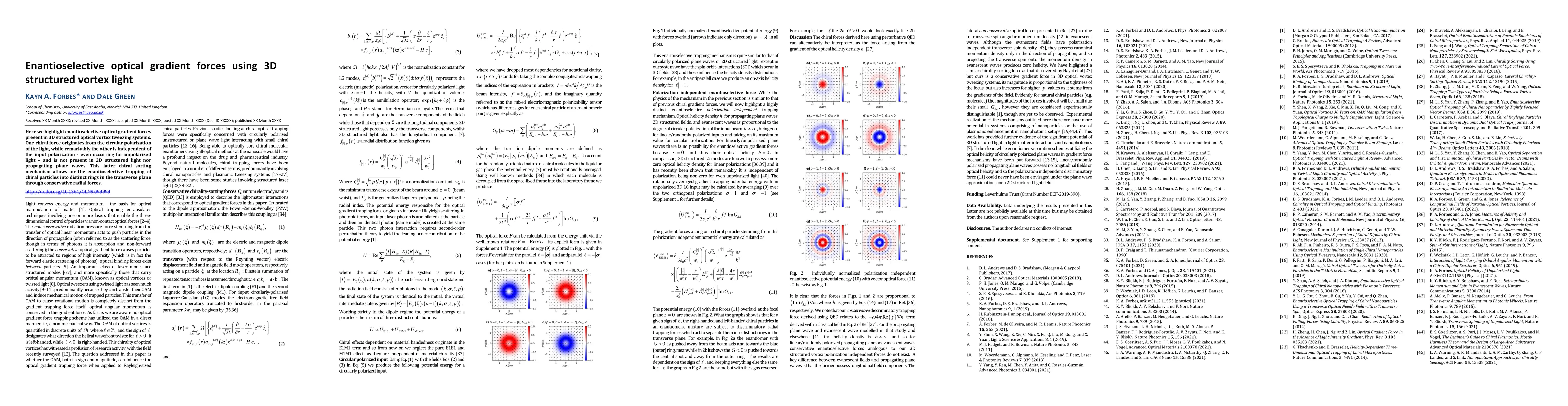 Thumbnail for Enantioselective optical gradient forces using 3D structured vortex
  light