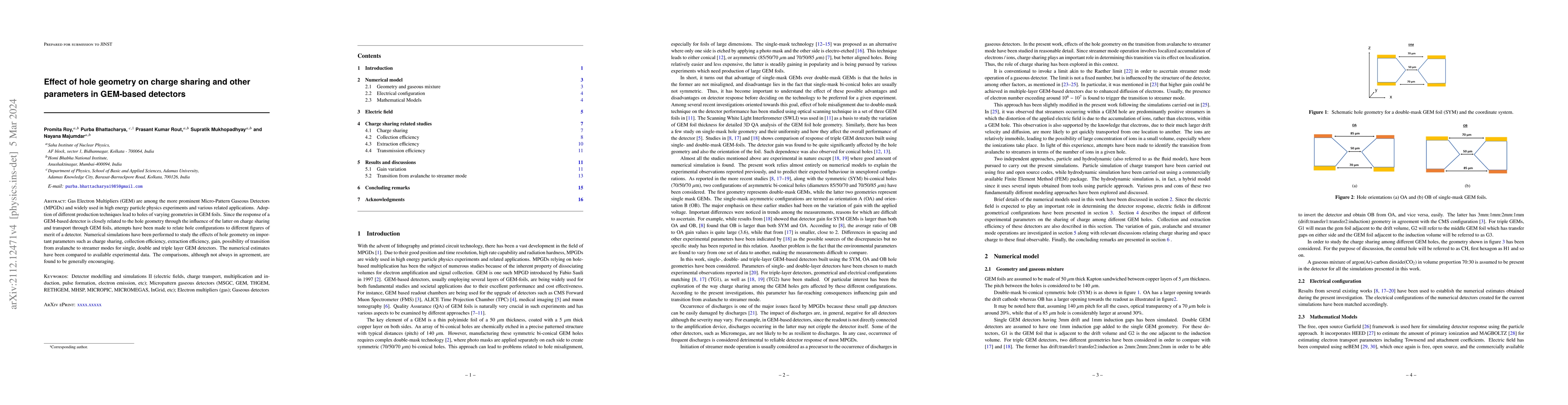 Thumbnail for Effect of hole geometry on charge sharing and other parameters in
  GEM-based detectors