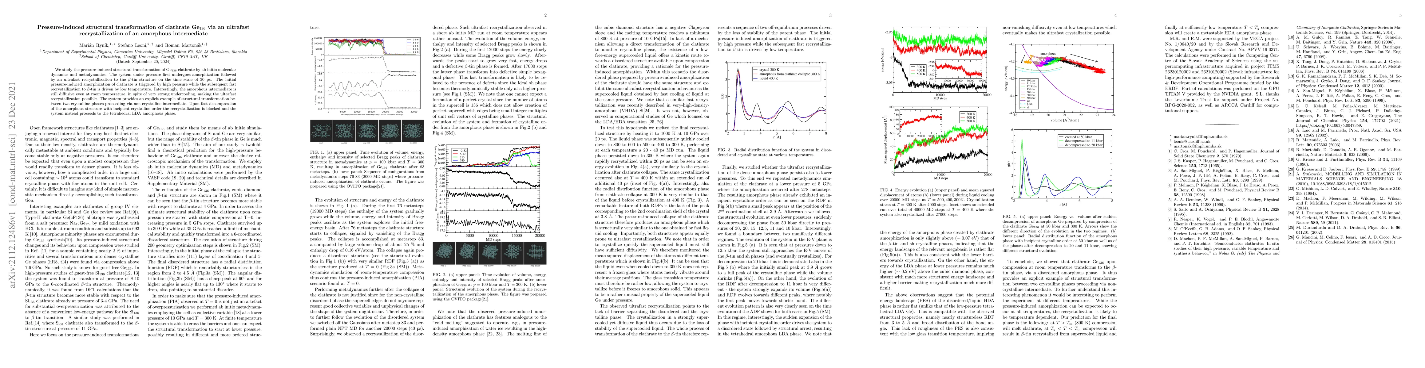 Thumbnail for Pressure-induced structural transformation of clathrate Ge$_{136}$ via
  an ultrafast recrystallization of an amorphous intermediate