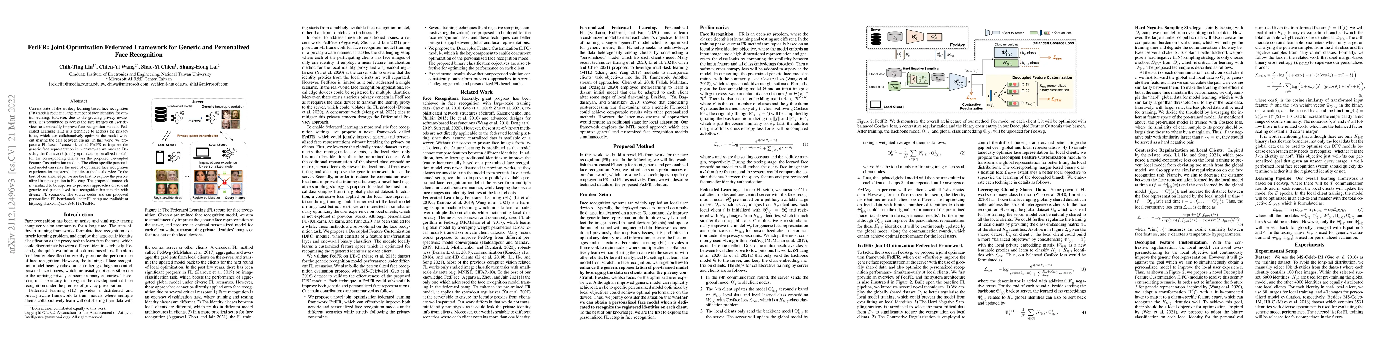 Thumbnail for FedFR: Joint Optimization Federated Framework for Generic and
  Personalized Face Recognition