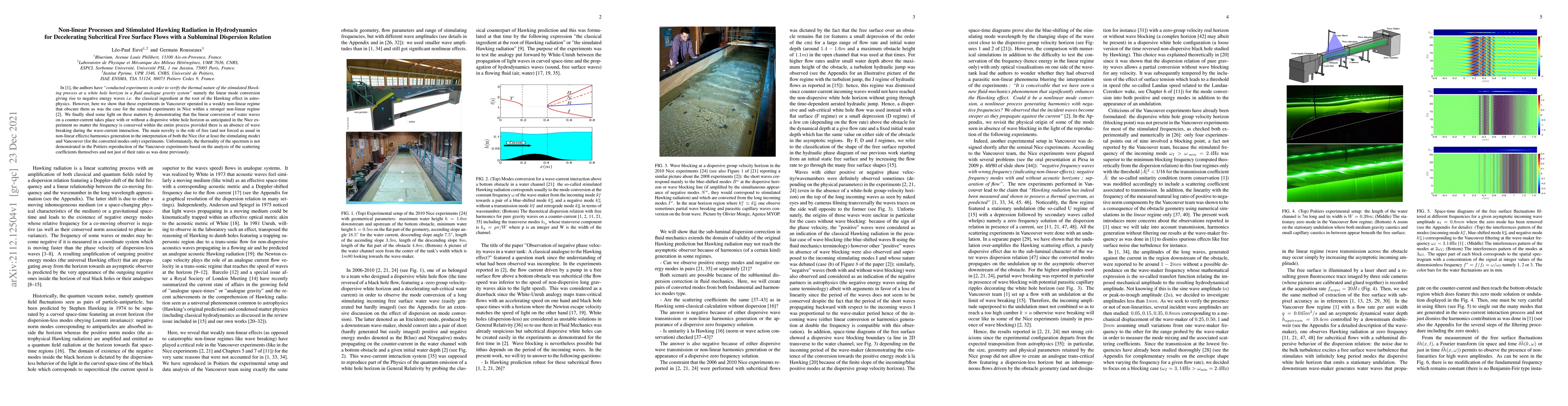 Thumbnail for Non-linear Processes and Stimulated Hawking Radiation in Hydrodynamics
  for Decelerating Subcritical Free Surface Flows with a Subluminal Dispersion
  Relation