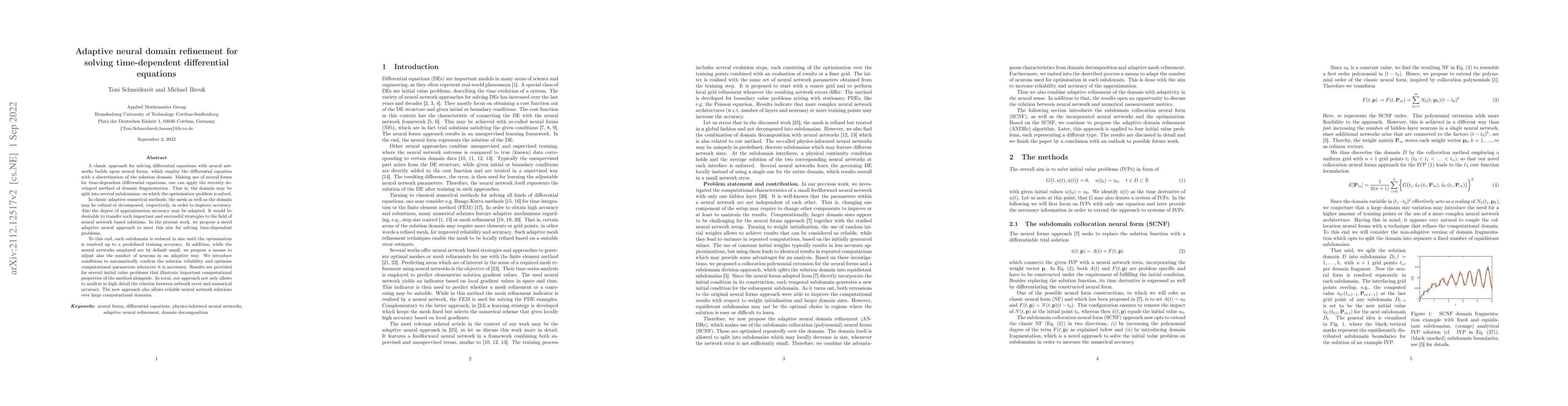 Thumbnail for Adaptive neural domain refinement for solving time-dependent
  differential equations