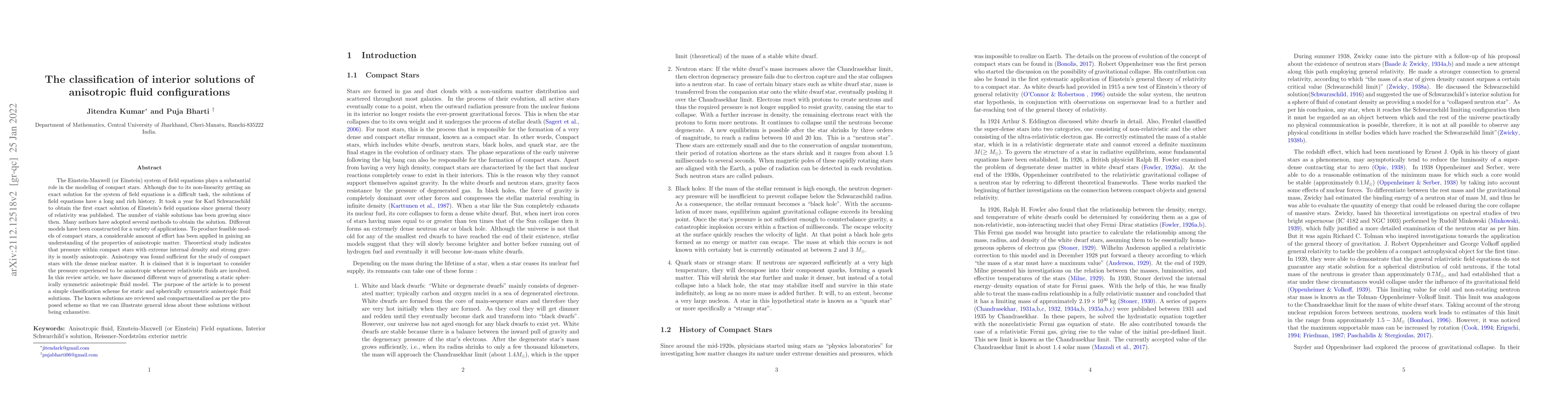 Thumbnail for The classification of interior solutions of anisotropic fluid
  configurations