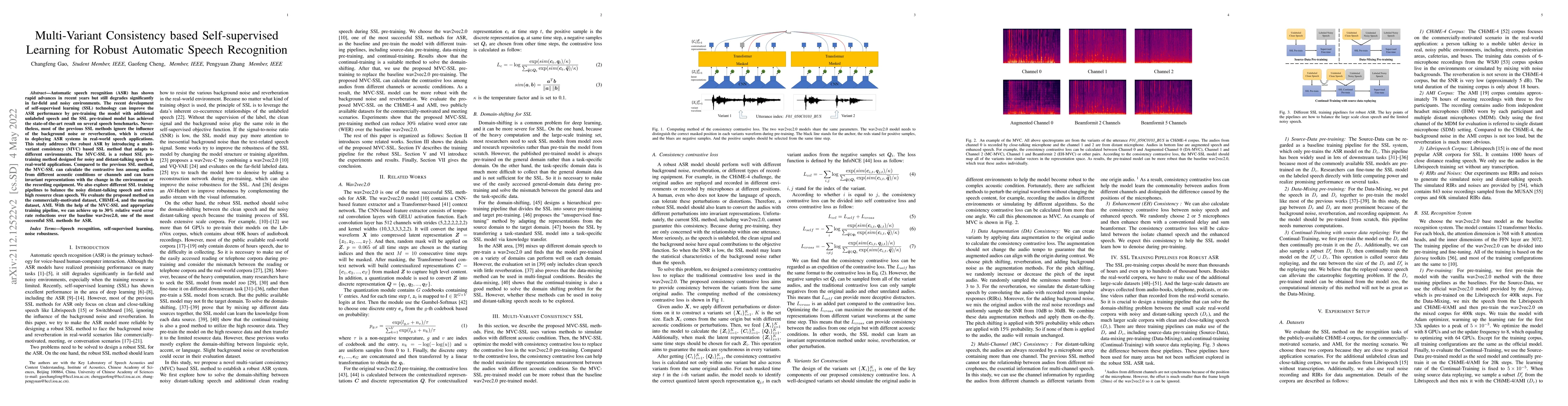 Thumbnail for Multi-Variant Consistency based Self-supervised Learning for Robust
  Automatic Speech Recognition