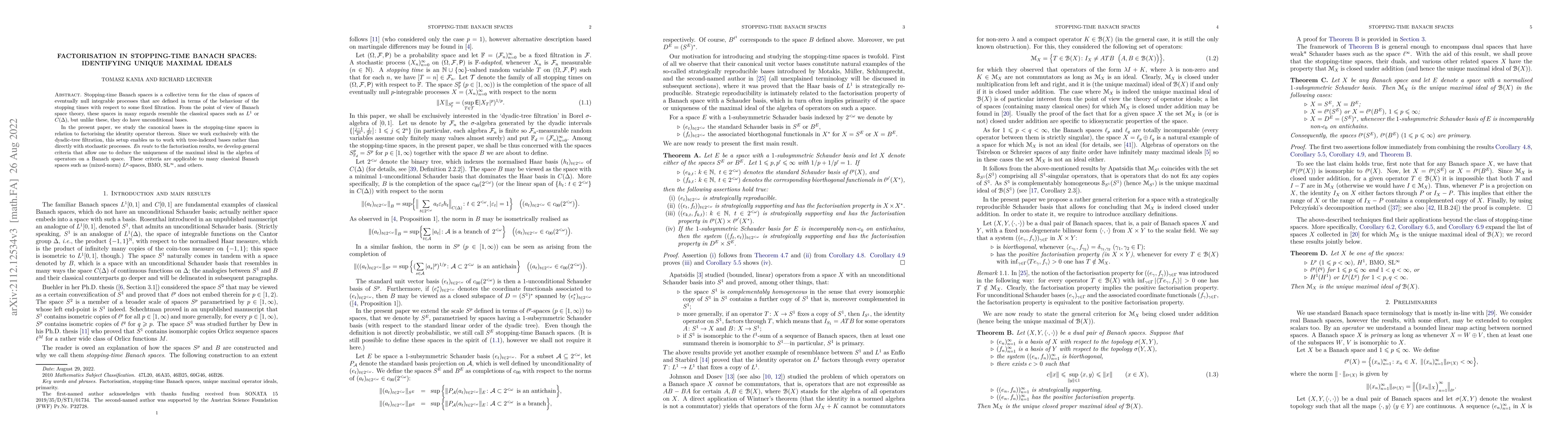Thumbnail for Factorisation in stopping-time Banach spaces: identifying unique maximal
  ideals