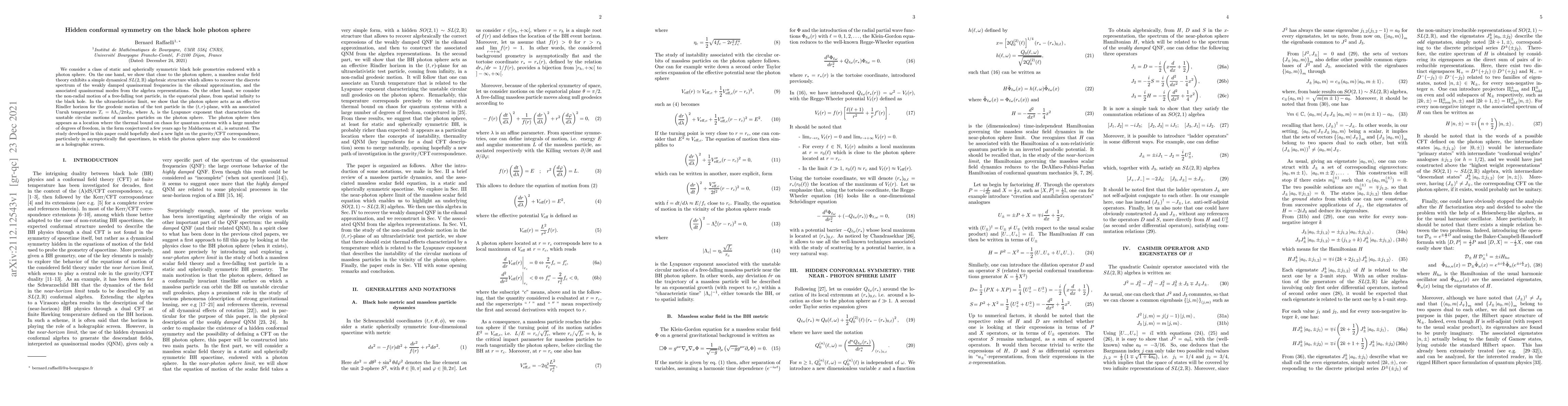 Thumbnail for Hidden conformal symmetry on the black hole photon sphere