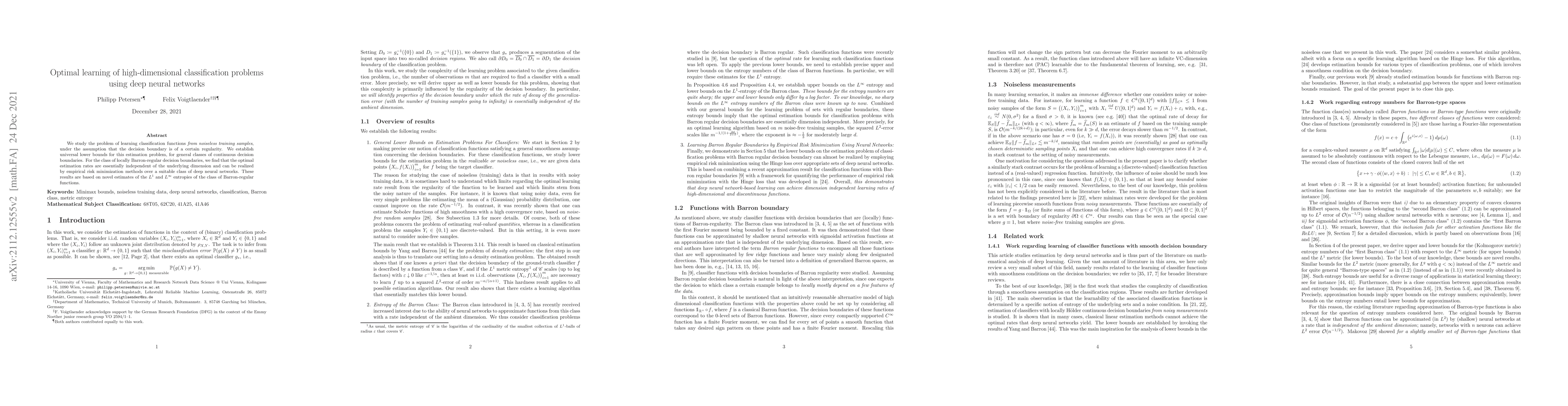 Thumbnail for Optimal learning of high-dimensional classification problems using deep
  neural networks