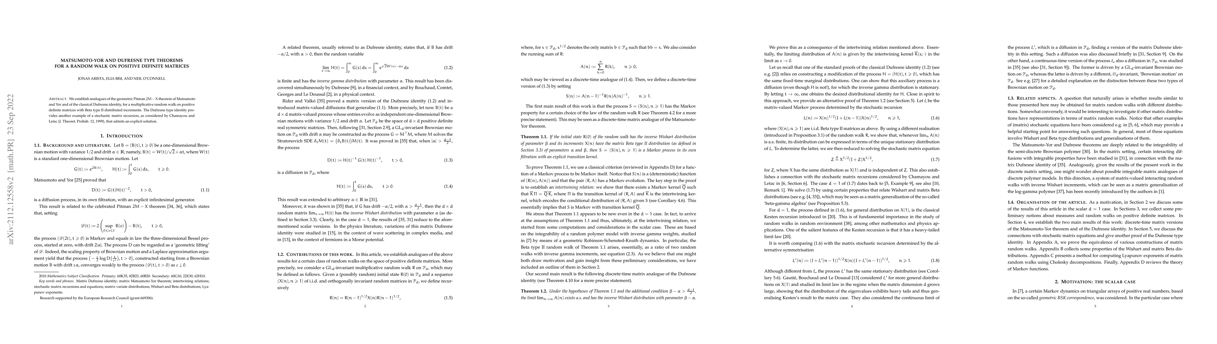 Thumbnail for Matsumoto-Yor and Dufresne type theorems for a random walk on positive
  definite matrices