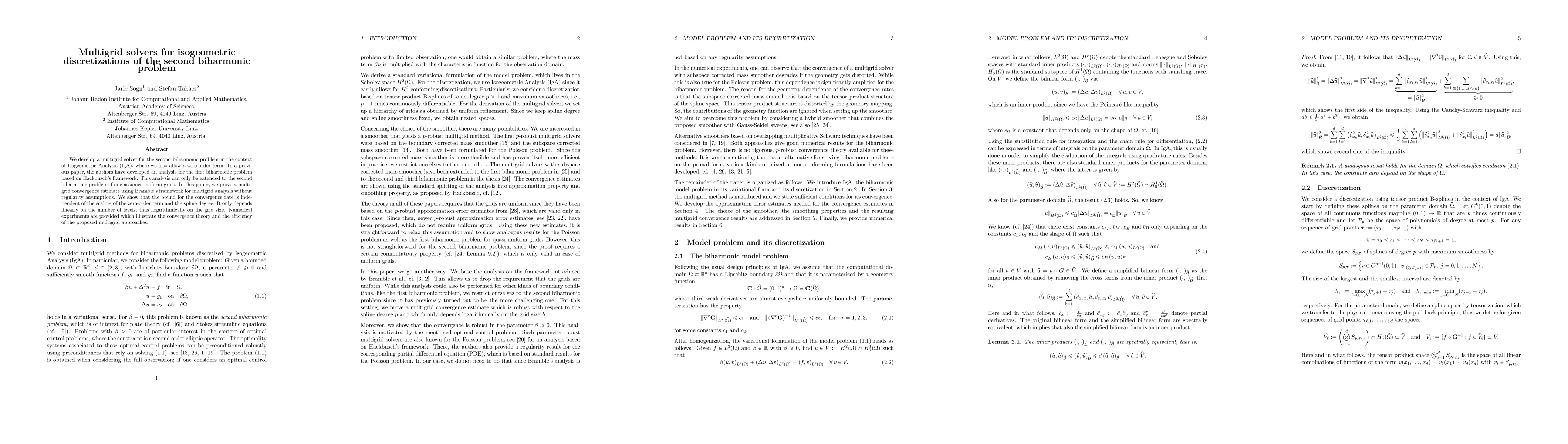 Thumbnail for Multigrid solvers for isogeometric discretizations of the second
  biharmonic problem