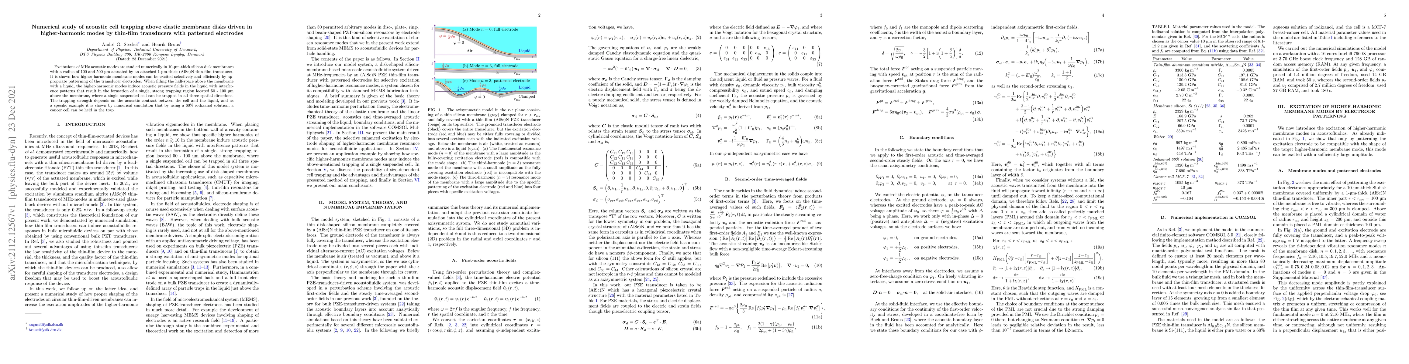 Thumbnail for Numerical study of acoustic cell trapping above elastic membrane disks
  driven in higher-harmonic modes by thin-film transducers with patterned
  electrodes