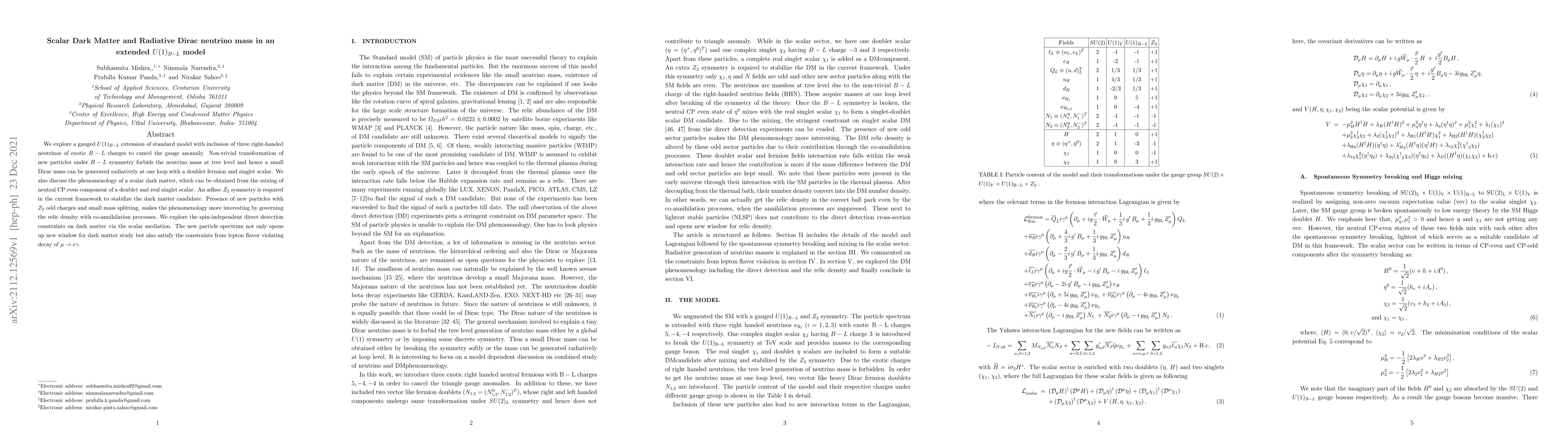 Thumbnail for Scalar Dark Matter and Radiative Dirac neutrino mass in an extended
  $U(1)_{B-L}$ model