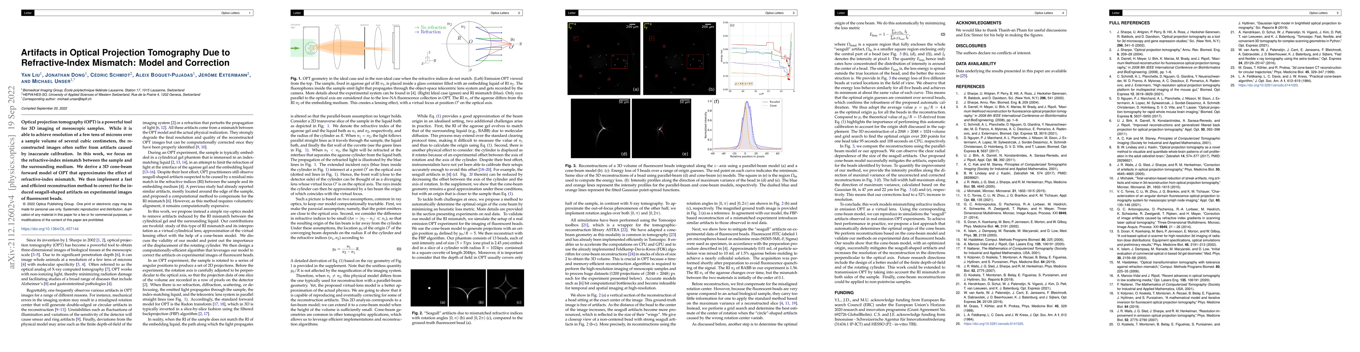 Thumbnail for Artifacts in optical projection tomography due to refractive index
  mismatch: model and correction