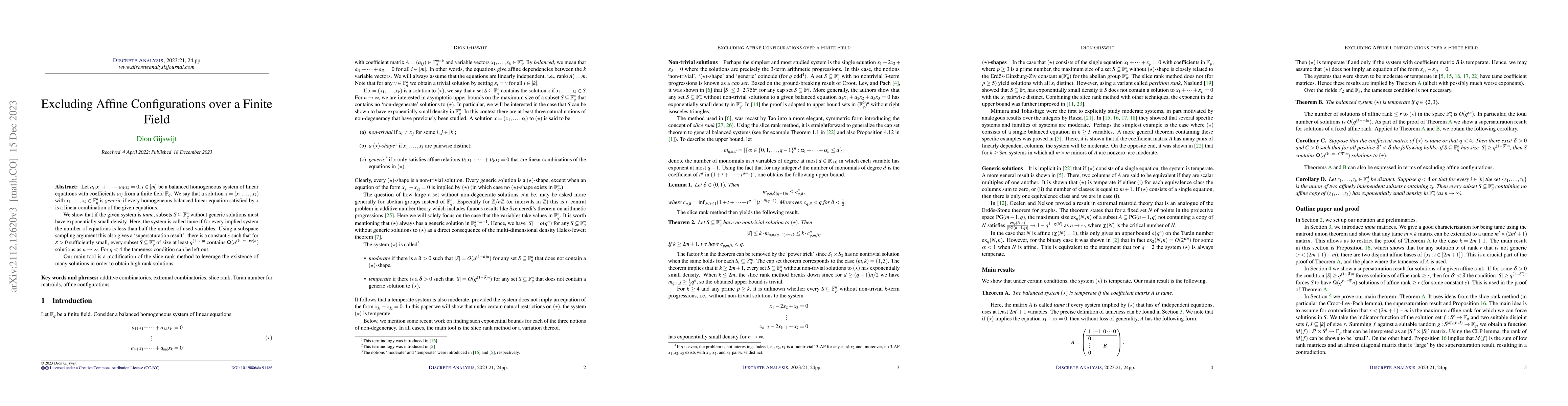 Thumbnail for Excluding affine configurations over a finite field