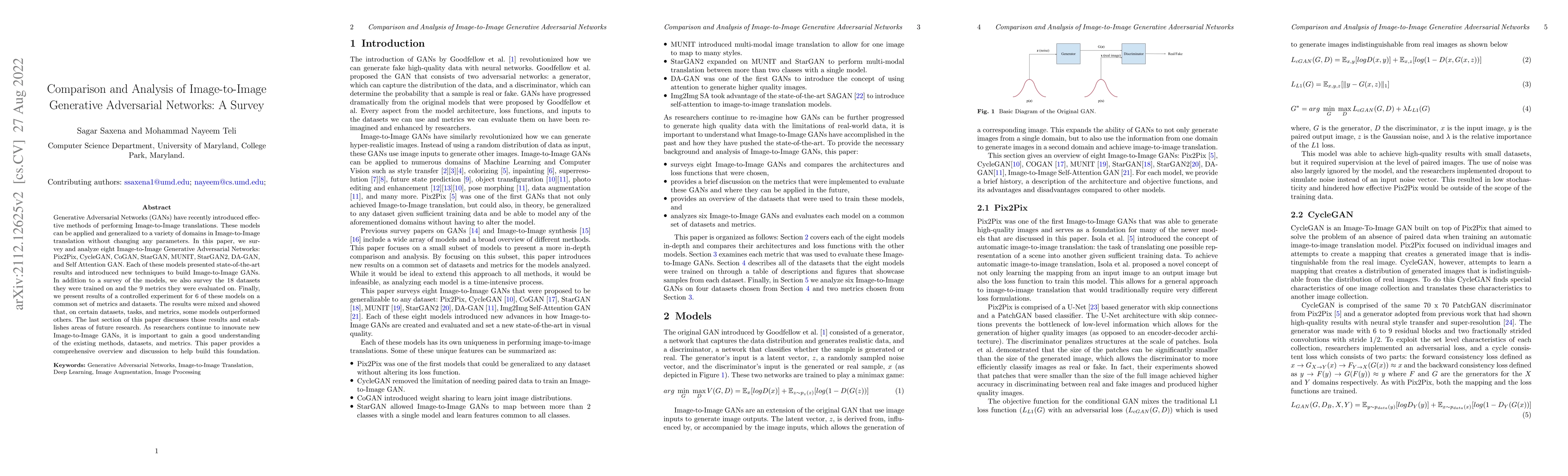Thumbnail for Comparison and Analysis of Image-to-Image Generative Adversarial
  Networks: A Survey