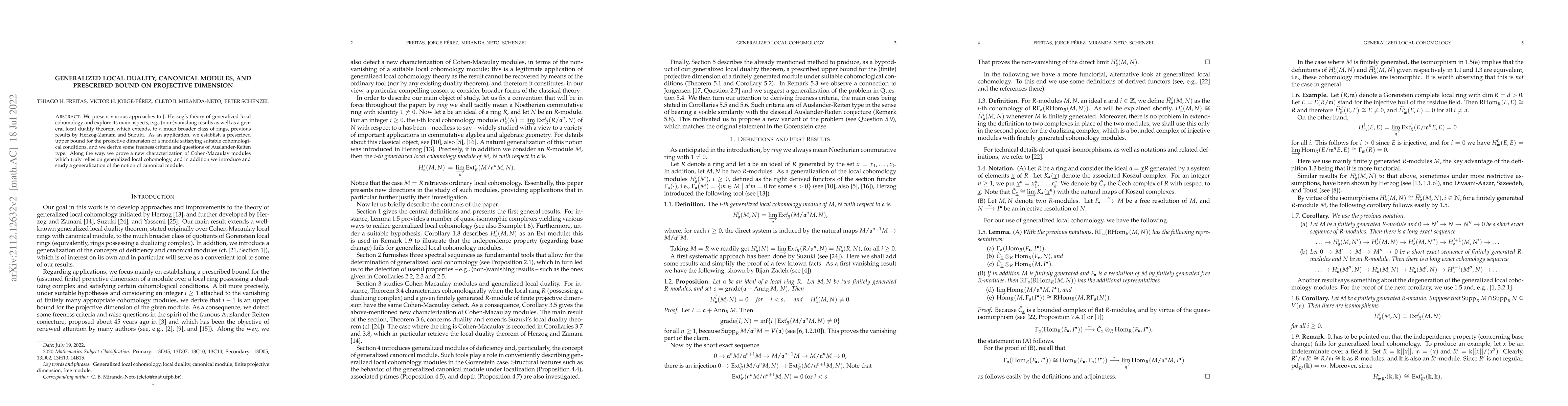 Thumbnail for Generalized local duality, canonical modules, and prescribed bound on
  projective dimension