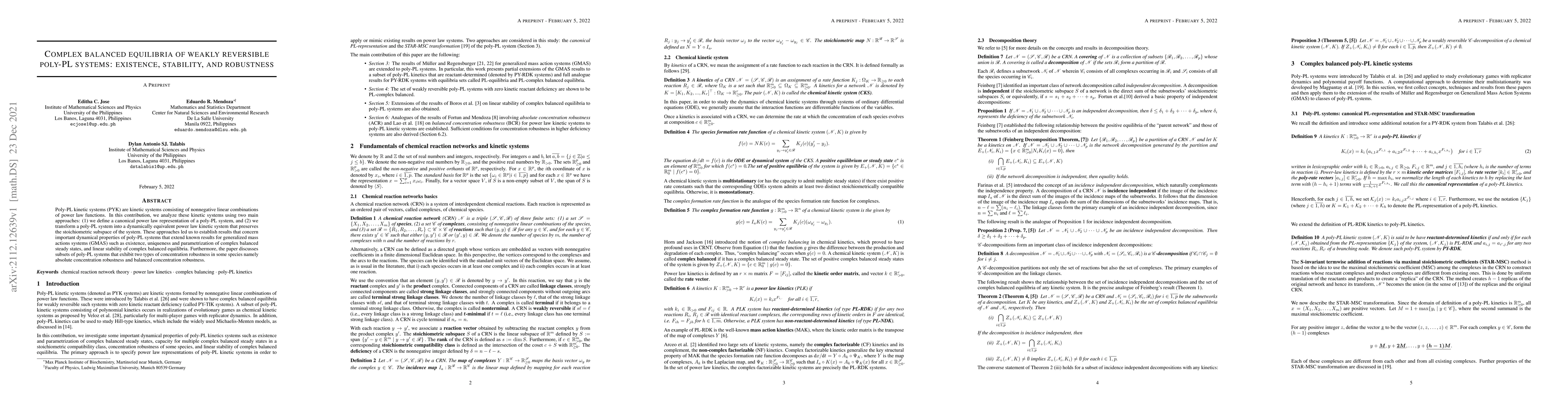 Thumbnail for Complex balanced equilibria of weakly reversible poly-PL systems:
  existence, stability, and robustness