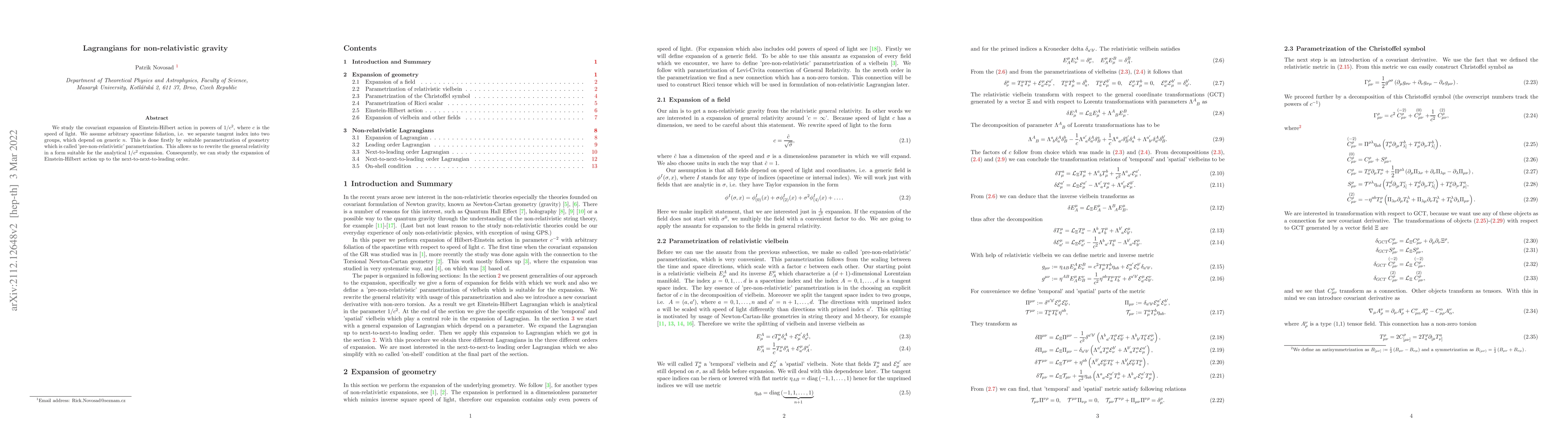 Thumbnail for Lagrangians for non-relativistic gravity