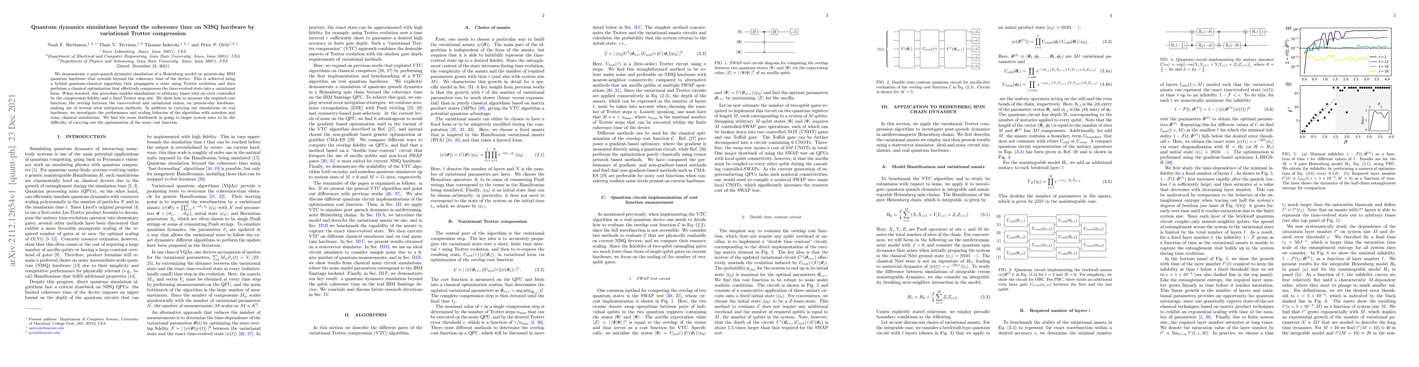 Thumbnail for Quantum dynamics simulations beyond the coherence time on NISQ hardware
  by variational Trotter compression