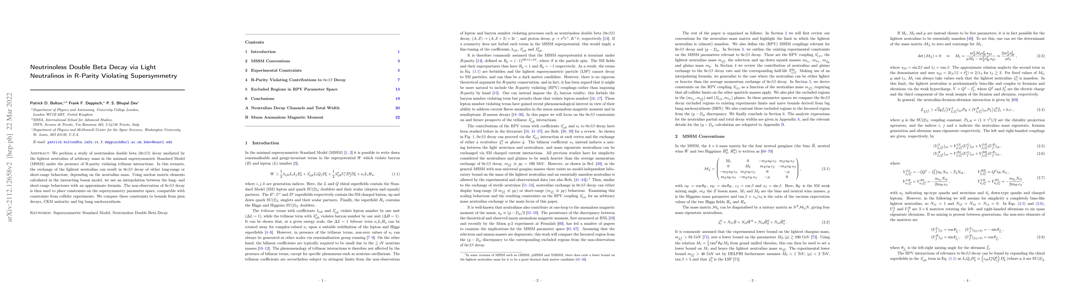 Thumbnail for Neutrinoless Double Beta Decay via Light Neutralinos in R-Parity
  Violating Supersymmetry