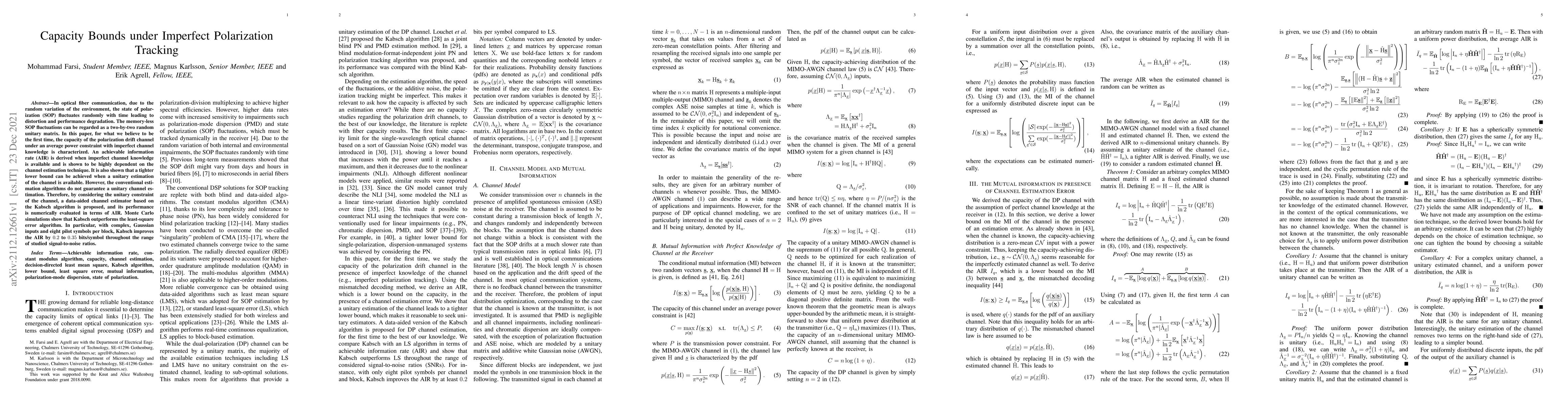 Thumbnail for Capacity Bounds under Imperfect Polarization Tracking