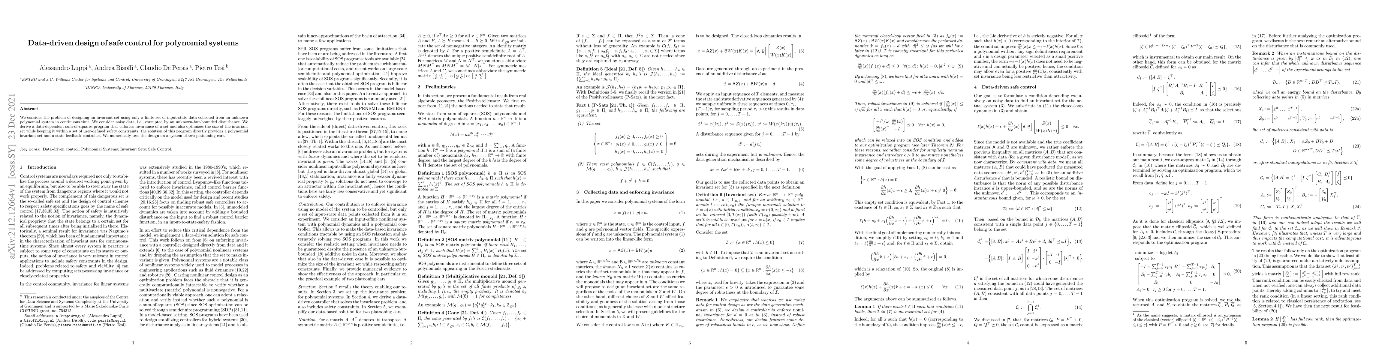 Thumbnail for Data-driven design of safe control for polynomial systems