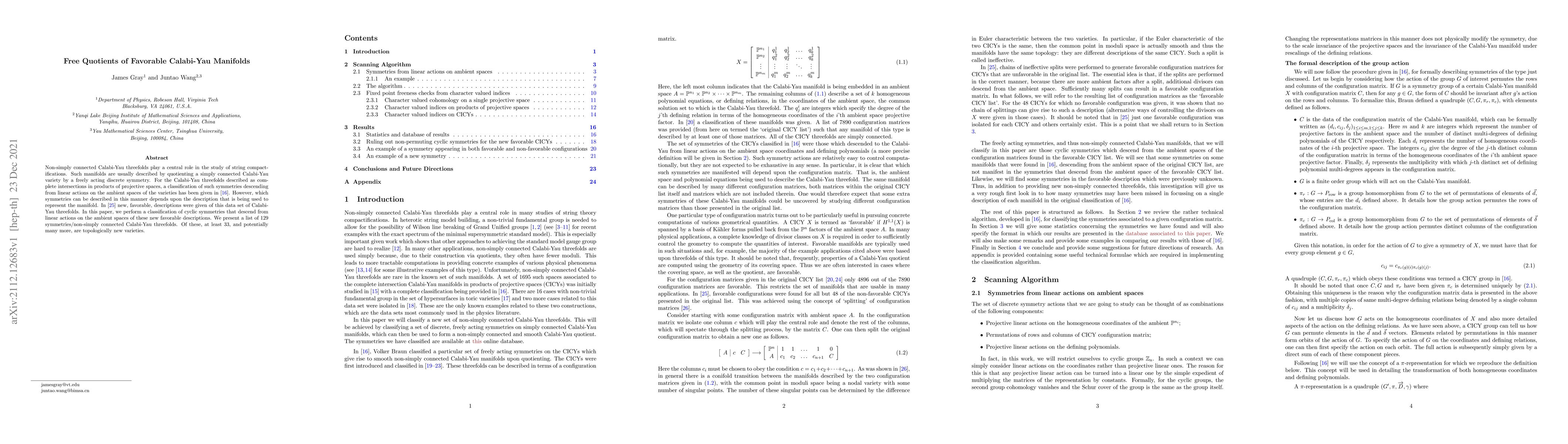 Thumbnail for Free Quotients of Favorable Calabi-Yau Manifolds