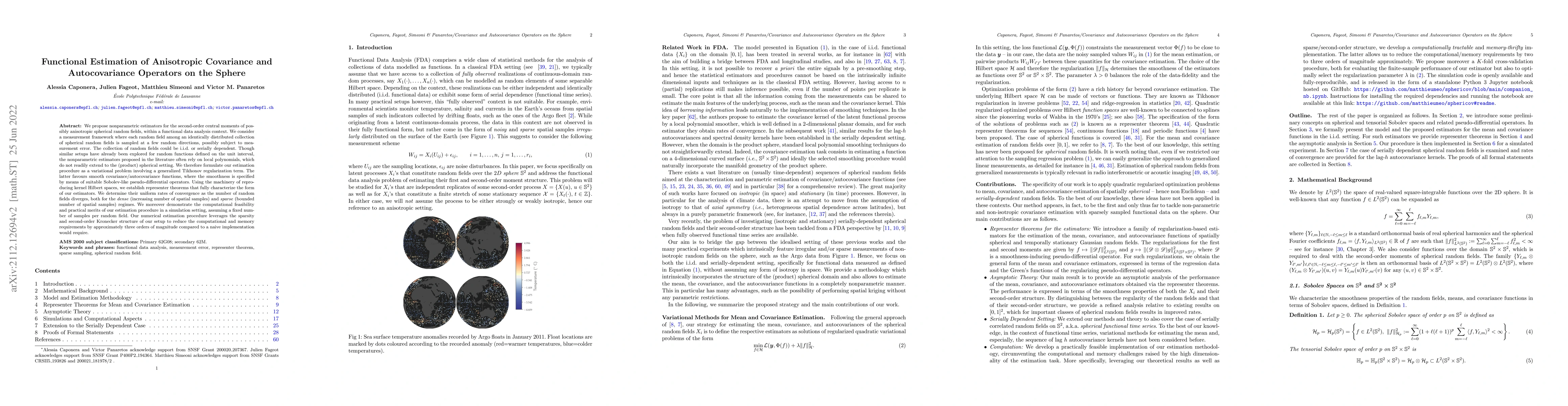 Thumbnail for Functional Estimation of Anisotropic Covariance and Autocovariance
  Operators on the Sphere