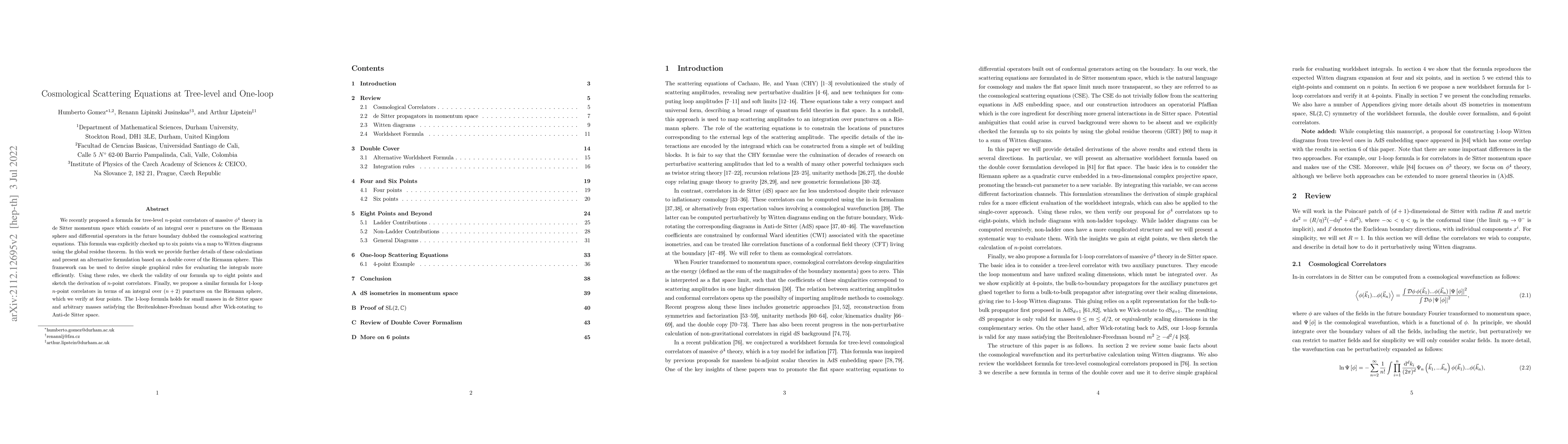 Thumbnail for Cosmological Scattering Equations at Tree-level and One-loop