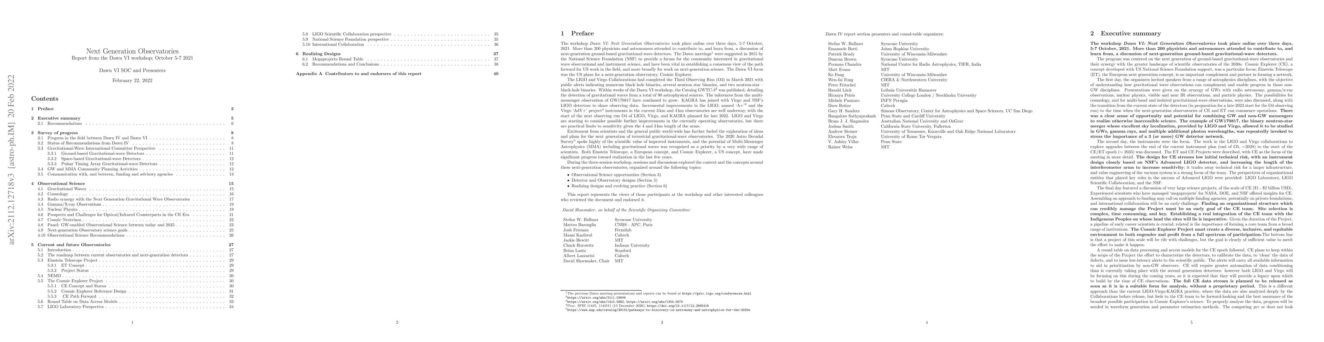 Thumbnail for Next Generation Observatories -- Report from the Dawn VI Workshop;
  October 5-7 2021